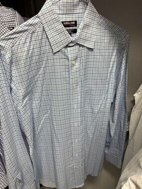 Kirkland Signature Blue and White Grid Dress Shirt